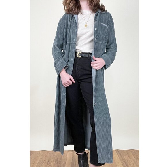 Vintage 90s Corduroy Midi Dress Long Duster Cardigan Jacket Coat Shacket 1990s - Picture 5 of 8